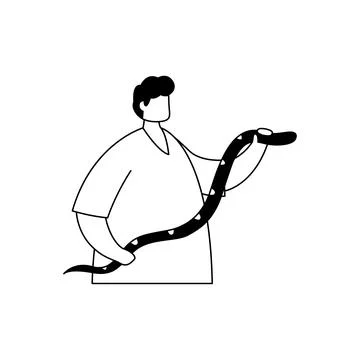 Vector illustration of a serpentologist with a snake in his hands. Profession Stock Illustration