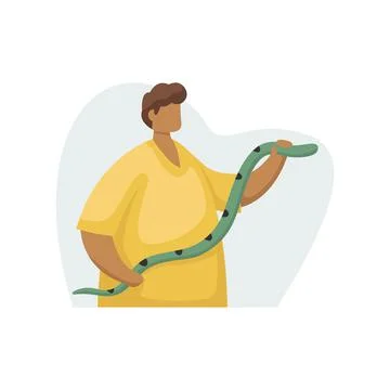 Vector illustration of a serpentologist with a snake in his hands. Profession Stock Illustration