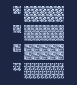 Vector illustration - set of 8 bit 16x16 stone wall brick texture. Pixel art Illustrazione stock
