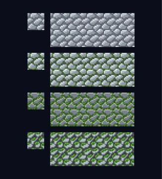 Vector illustration - set of 8 bit 16x16 stone brick texture. Pixel art style Stock Illustration