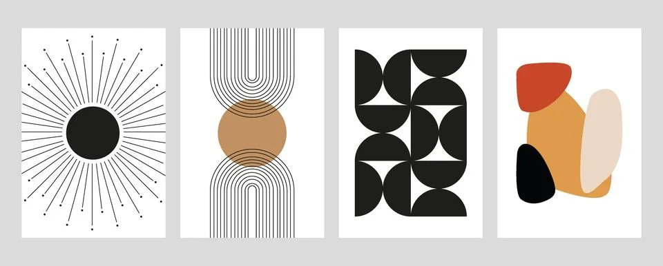Vector illustration. Set of abstract posters. Modern backgrounds. Mid-century Stock Illustration