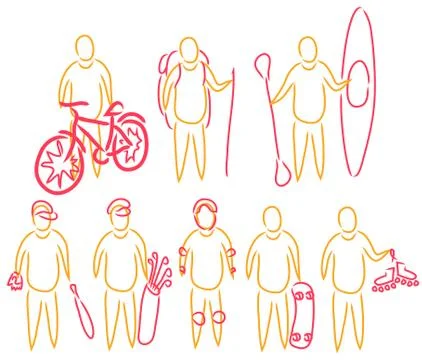 Vector illustration set of active summer activity line drawn simple イラスト素材