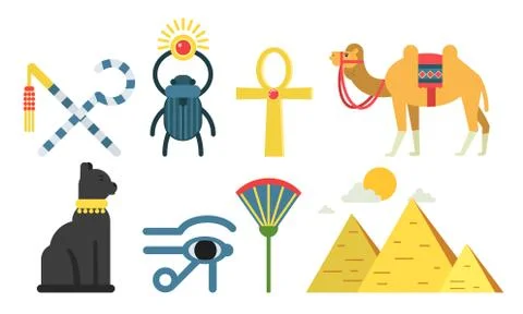 Vector Illustration Set With Ancient Egypt Cartoon Icons Isolated On White Stock Illustration