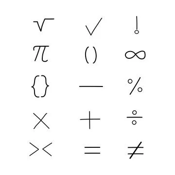 Vector illustration set of arithmetic symbols such as operators, add, subtract Stock Illustration
