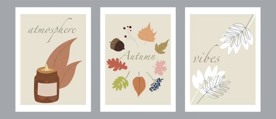 Vector illustration. Set of autumn postcard or poster. Autumn atmosphere co.. Stock Illustration