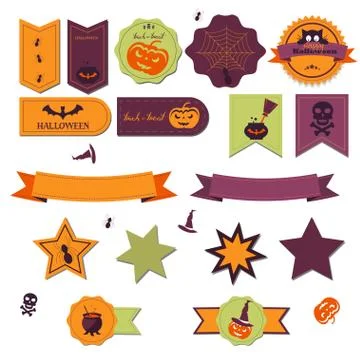Vector illustration set badges and labels on a holiday theme halloween. Ribbons Stock Illustration