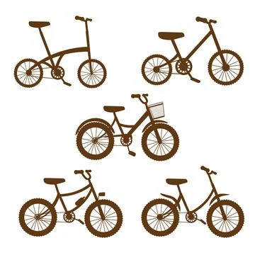 Vector illustration set of bicycles silhoutte, bikes, wheels, transportation Illustrazione stock