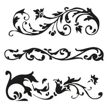 Vector illustration set of black curled flourishes decorative floral elements Illustrazione stock