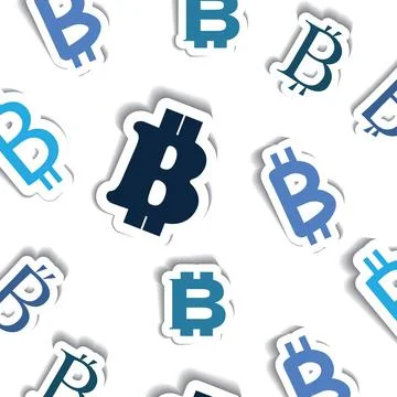 Vector Illustration of a Set of Blue Paper Cut Bitcoin Signs - Pattern, Tex.. Stock Illustration