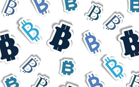 Vector Illustration of a Set of Blue Paper Cut Bitcoin Signs - Pattern, Tex.. Stock Illustration