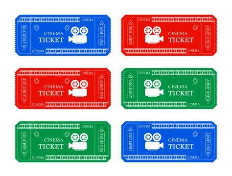 Vector illustration set of blue, red, blue cinema tickets Stock Illustration