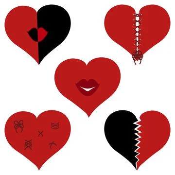 Vector illustration of a set of broken hearts Illustrazione stock