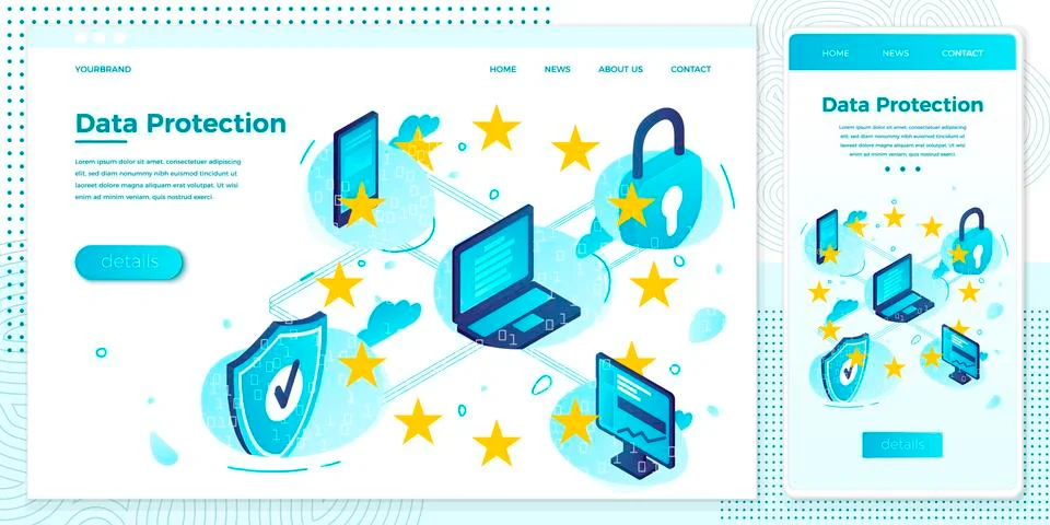 Vector illustration set, browser and mobile phone - Data Protection Regulation Stock Illustration