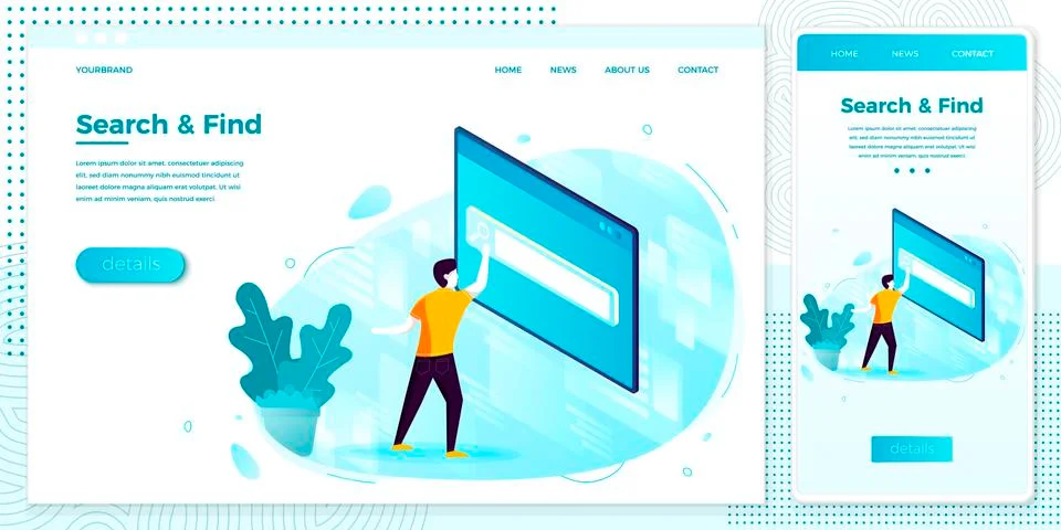 Vector illustration set, browser and mobile phone - man in searching process Stock Illustration