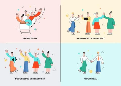 Vector illustration set of business theme banners with various working Stock Illustration