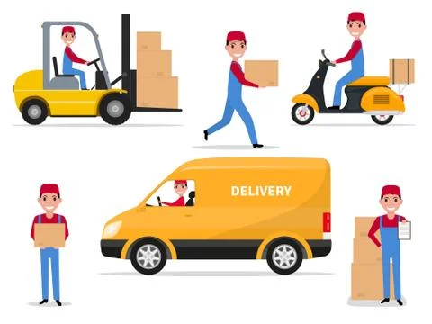 Vector illustration of a set cartoon delivery man Stock Illustration