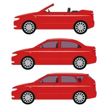 Vector illustration of a set of cartoon red cars Stock Illustration