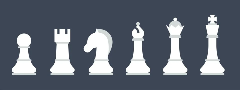 Vector illustration of a set of chess pieces in a white color, isolated on .. Illustrazione stock