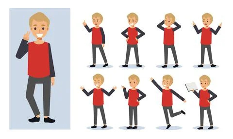 Vector illustration set of children boy character in various action. emotion  Stock Illustration