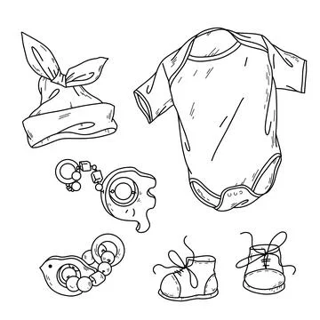Vector illustration, a set of children s items for a baby in handdraw doodle Stock Illustration