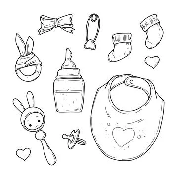 Vector illustration, a set of children s items for a baby in handdraw doodle Stock Illustration