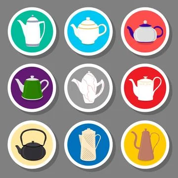 Vector illustration for set of colored ceramic teapot Stock Illustration