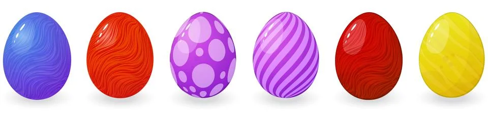Vector illustration set of colorful easter eggs in different colors in cartoo Stock Illustration