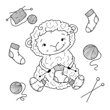 Vector illustration Set of crochet elements in doodle hand drawing style. Stock-Illustration