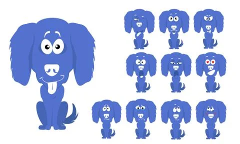 Vector illustration set of cute and funny cartoon little blue dog Stock Illustration