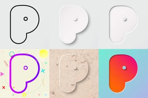 Vector illustration set of cute bold rounded letter p with different gradient ef Stock Illustration