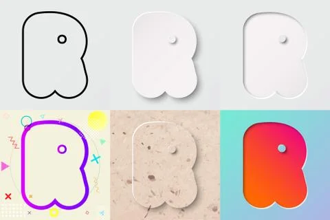 Vector illustration set of cute bold rounded letter r with different gradient ef Illustrazione stock