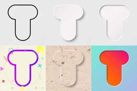 Vector illustration set of cute bold rounded letter t with different gradient ef Illustrazione stock