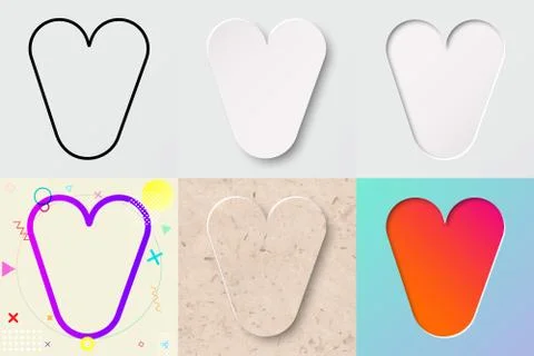 Vector illustration set of cute bold rounded letter v with different gradient ef Illustrazione stock