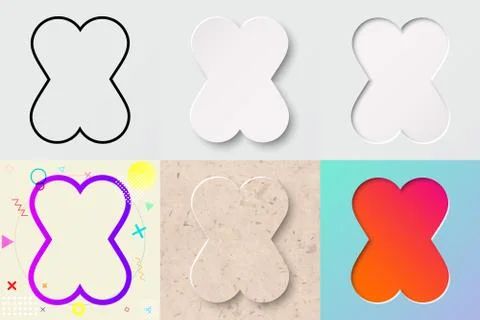 Vector illustration set of cute bold rounded letter x with different gradient ef Stock Illustration