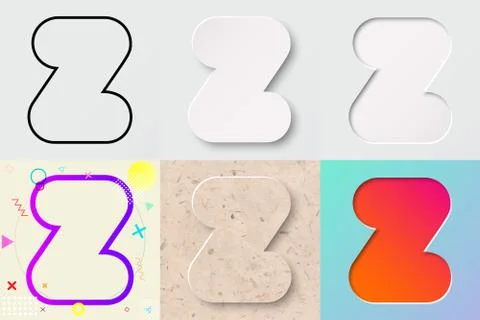 Vector illustration set of cute bold rounded letter z with different gradient ef Stock Illustration