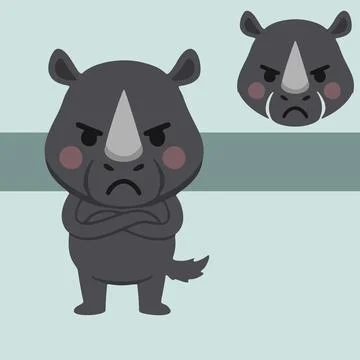 Vector illustration of a set of cute cartoon animals angry face Stock Illustration