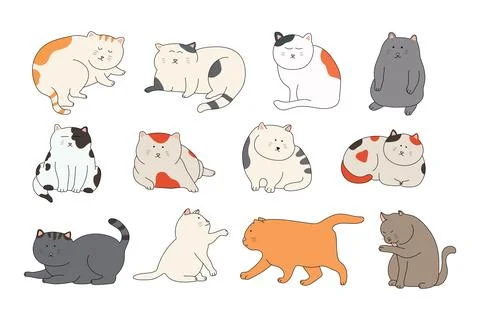 Vector illustration set of cute cats icon in doodle style Stock Illustration