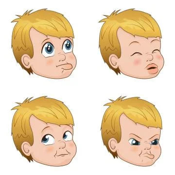 Vector Illustration set of cute little bully boy faces showing different Stock Illustration
