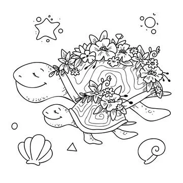Vector illustration Set of cute turtle with baby in doodle hand drawing style Illustrazione stock