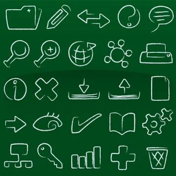 Vector illustration of set of database icons in crayon style. Stock Illustration