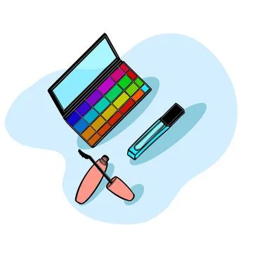 Vector illustration of a set of decorative cosmetics, mascara, eyeshadow pale Stock Illustration