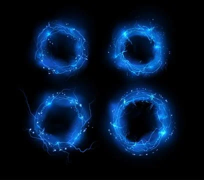 Vector illustration of a set depicting lightning circles and glowing particles. イラスト素材