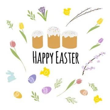 Vector illustration set design elements Easter traditional symbols collection- Illustrazione stock