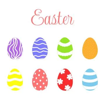 Vector illustration. Set of Easter eggs in a flat style on a white background Stock Illustration