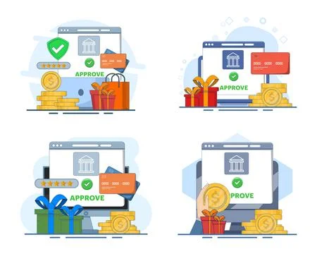 Vector illustration set featuring approved payments Stock Illustration