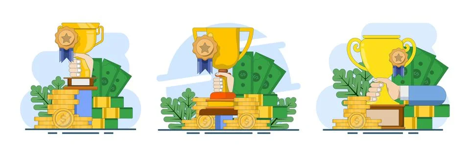 Vector illustration set featuring award presentations, prize recognition Stock Illustration