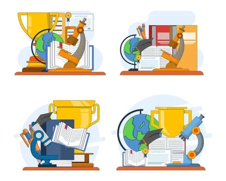 Vector illustration set featuring educational objects representing science Stock Illustration