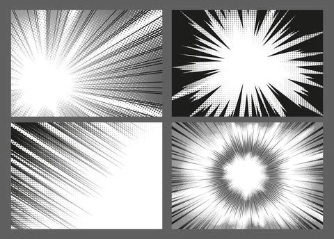 Vector illustration set featuring monochrome manga effect with radial and dia Stock Illustration