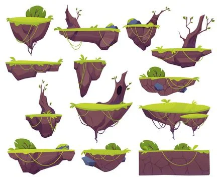 Vector illustration set of floating islands game platforms 스톡 일러스트