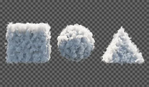 Vector illustration. Set of fluffy clouds from a cube, a sphere and a pyramid Stock Illustration
